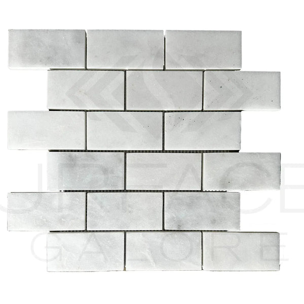 Bianco Venatino White Marble 2X4 Brick Honed Mosaic Tile displayed for sale