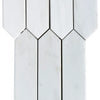 White elongated hexagon tiles featured in Bianco Dolomite Marble 3’’ X 12’’ Picket Mosaic