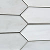 White elongated hexagon tiles in Bianco Dolomite Marble 3’’ X 12’’ Picket Mosaic