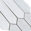 White elongated hexagon tiles in Bianco Dolomite Marble 3 X 12 Picket Mosaic