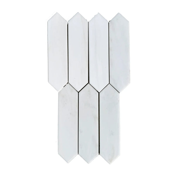 White Picket Tile Mosaic of Bianco Dolomite Marble 3 X 12 Inches for elegant design