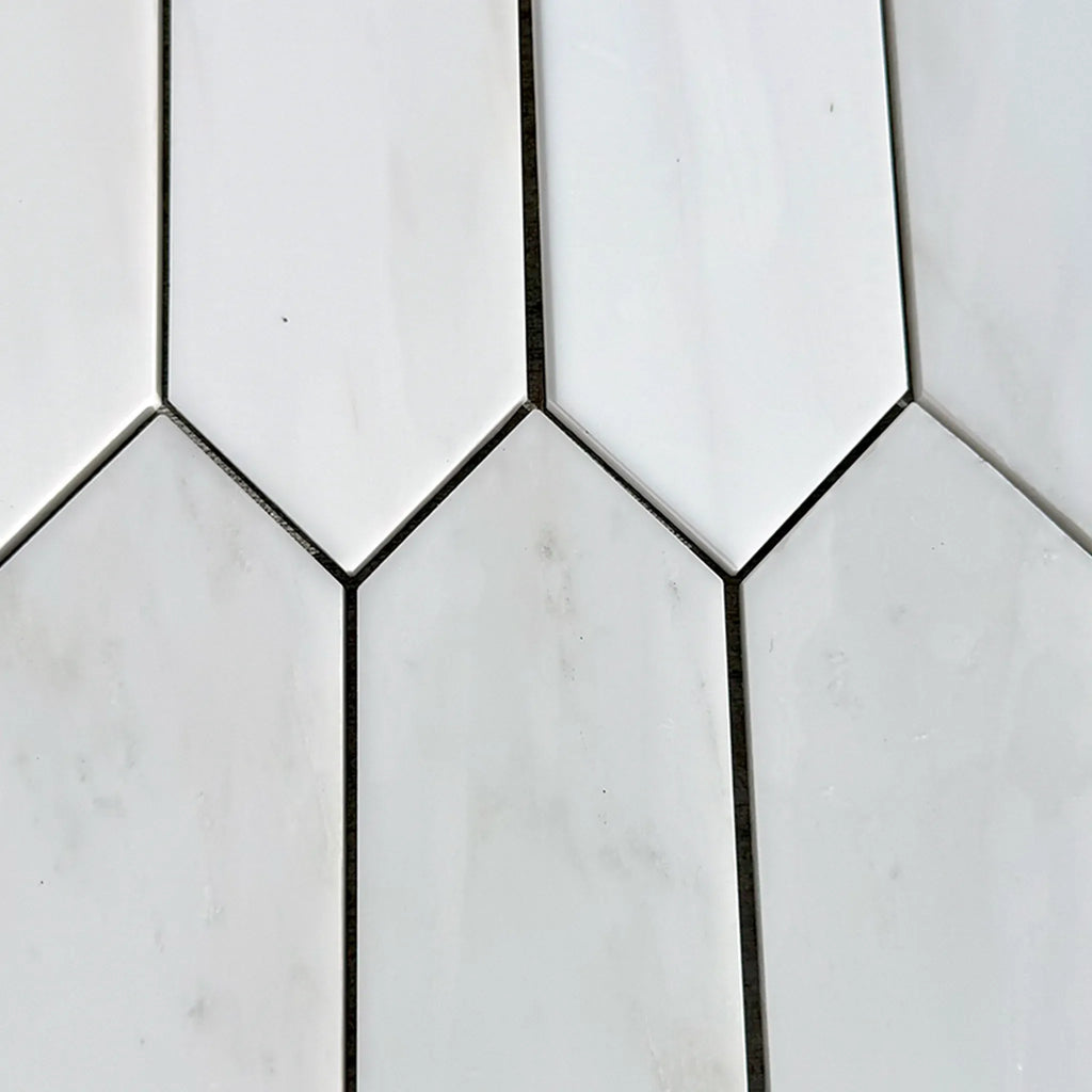 Bianco Dolomite Marble 3’’ X 12’’ Picket Mosaic with white picket tile pattern