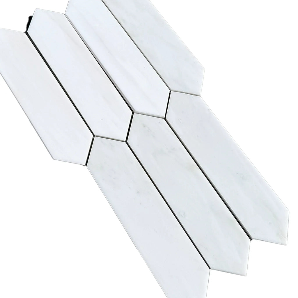 White Picket Tile Mosaic from Bianco Dolomite Marble 3’’ X 12’’ for elegant decor