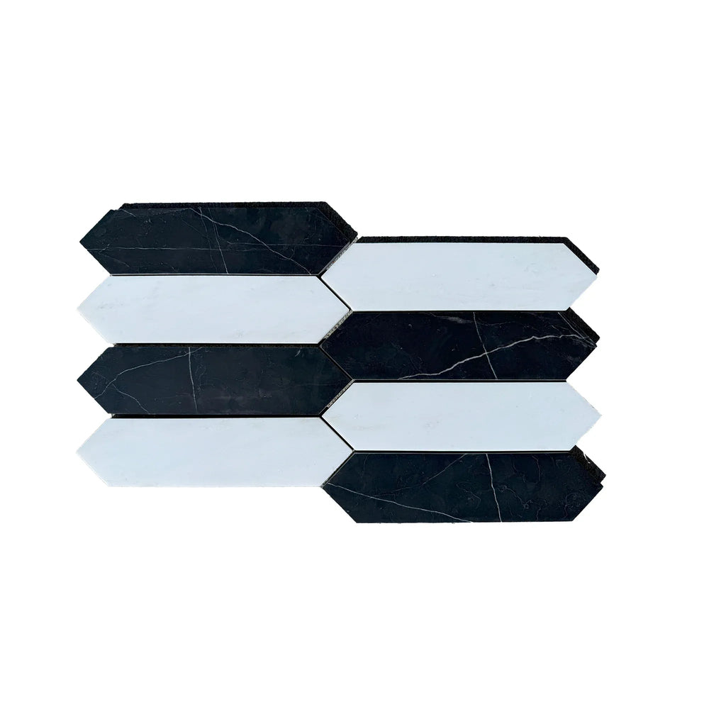 Black and white picket tile pattern on Bianco Dolomite & Nero Marquina Marble mosaic
