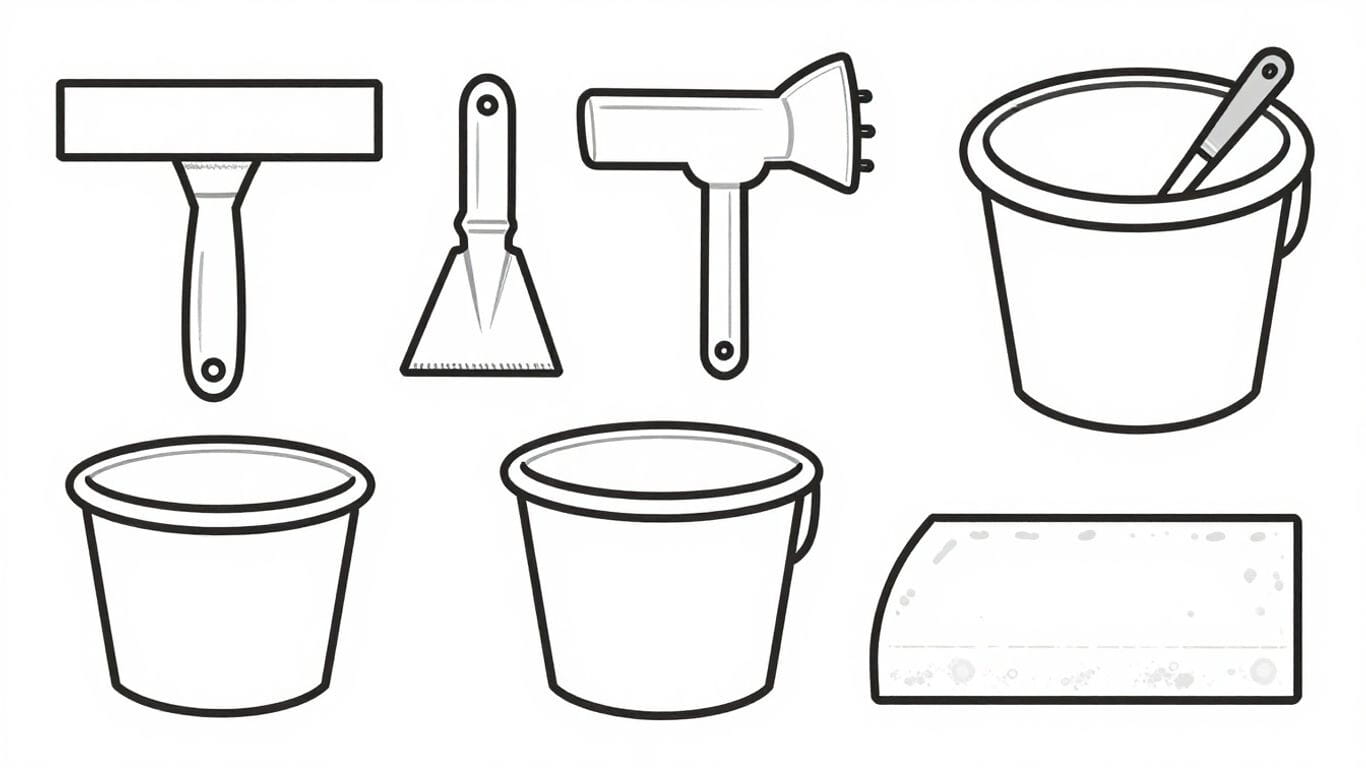 Grouting tools and accessories for backsplash installation.