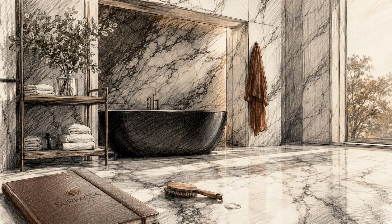 Elegant marble bathroom interior scene