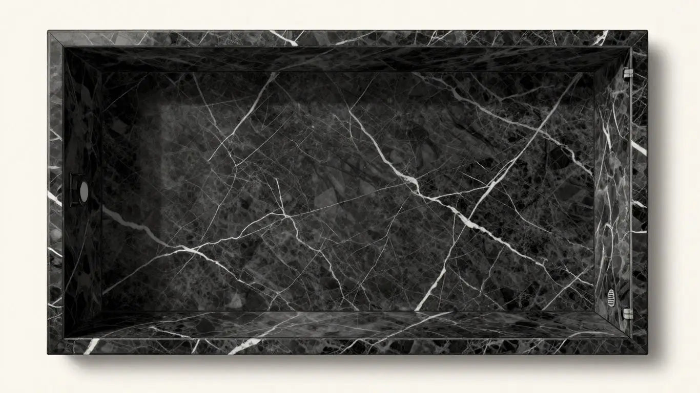 Nero Marquina marble shower floor sketch