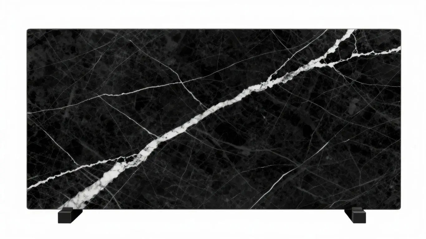 Nero Marquina marble slab sketch with white veins.