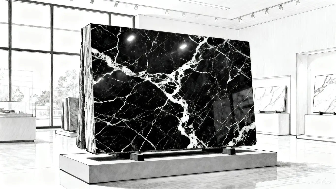Nero Marquina marble slab display