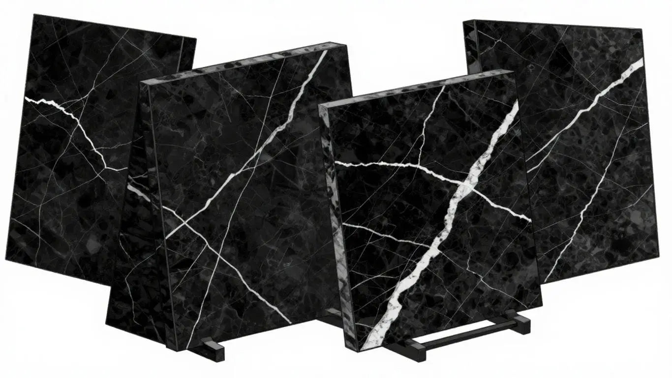 Nero Marquina marble collection sketch with white veining.