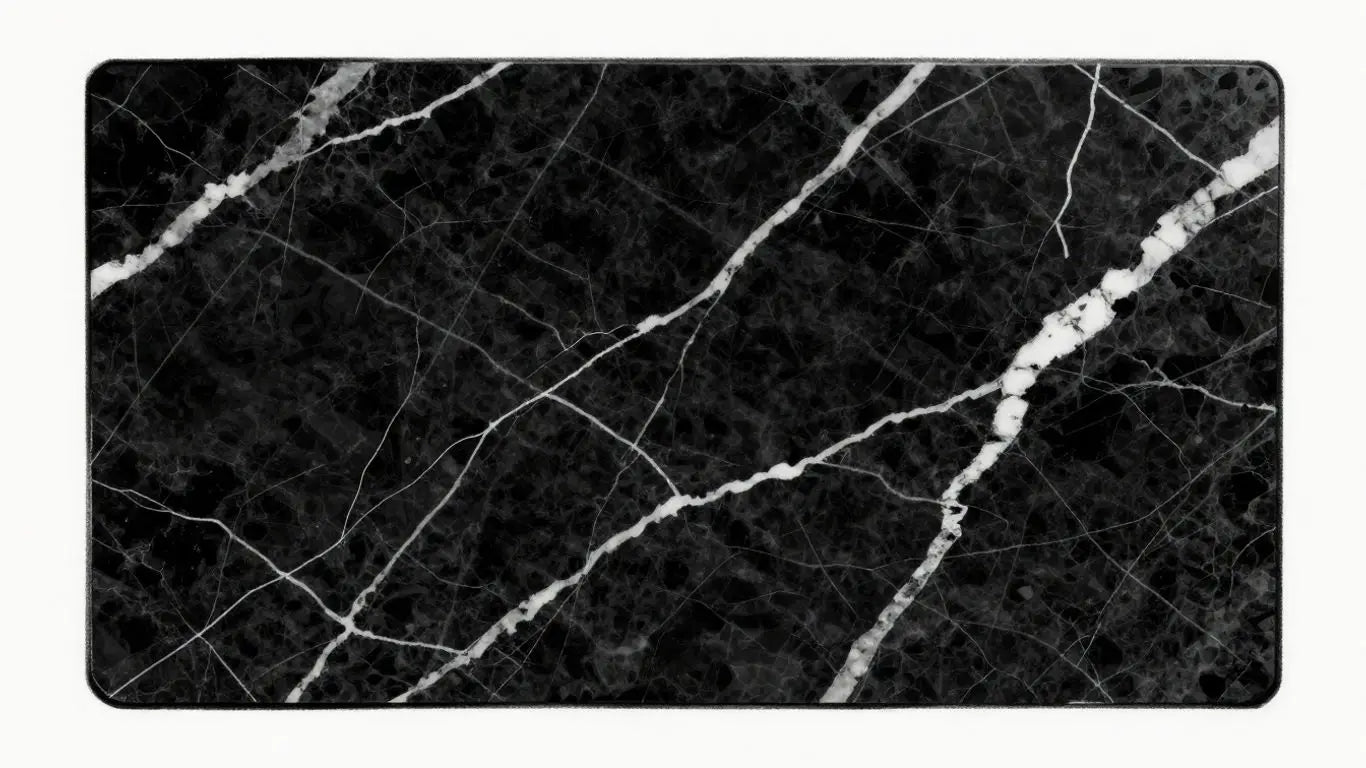 Sketch of black Nero Marquina marble with white veins.
