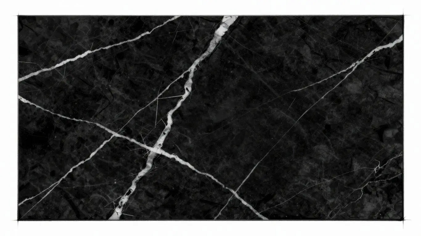 Sketch of Nero Marquina marble tile with white veining.