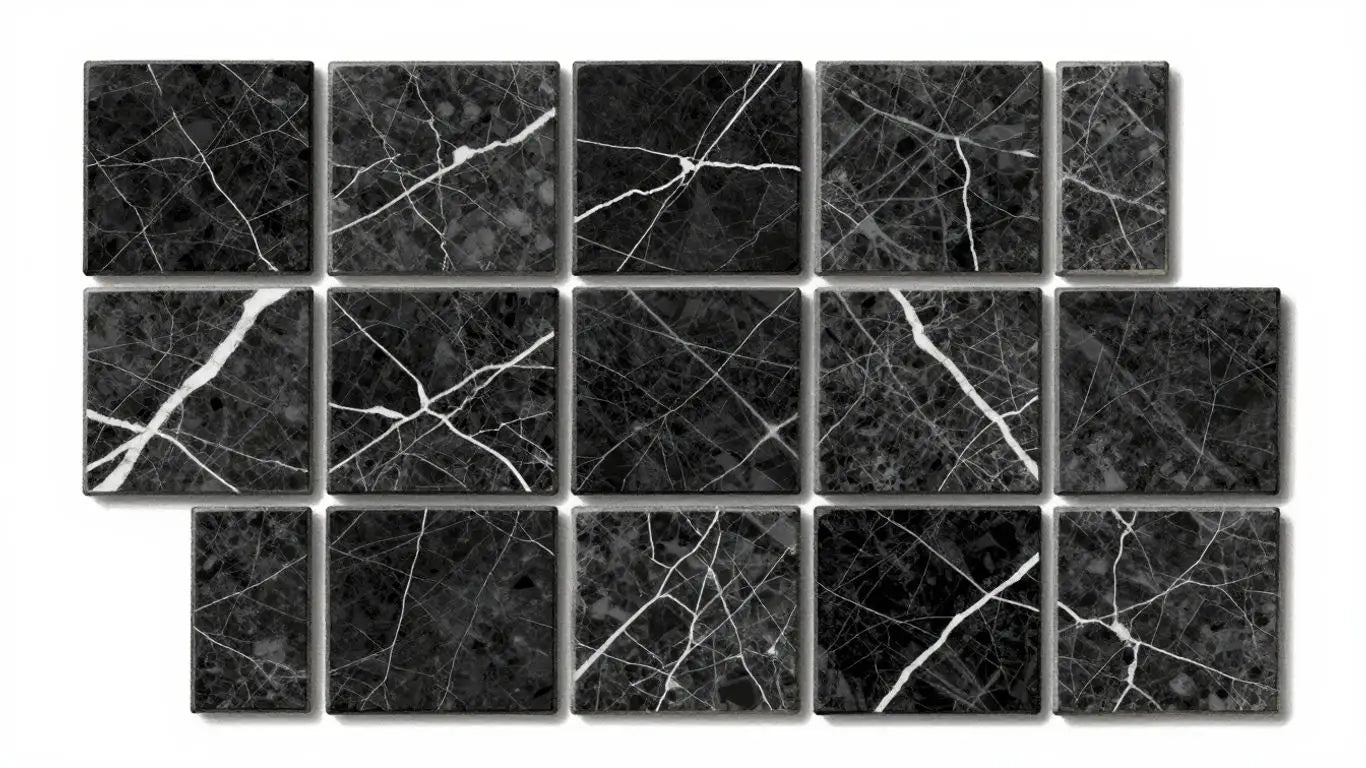 Nero Marquina black marble mosaic tile pattern sketch.