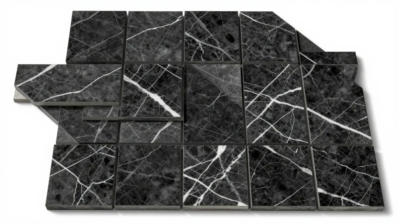 Nero Marquina marble mosaic tiles sketch