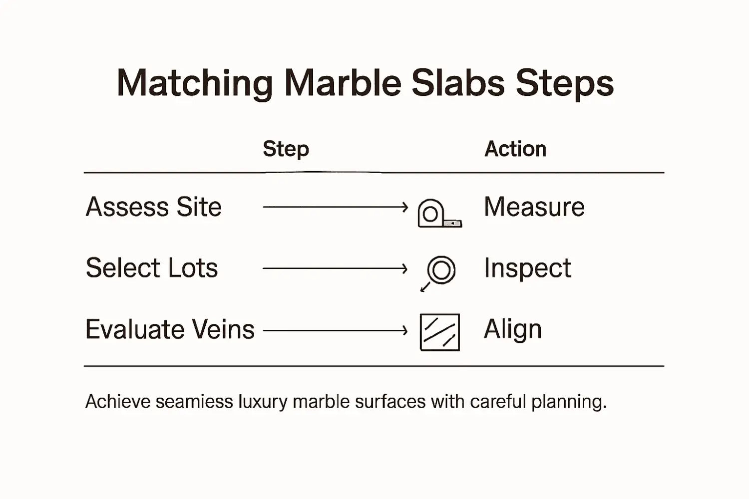 Infographic showing marble matching process steps