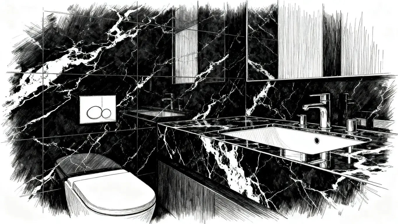 Dark marble interior statement features