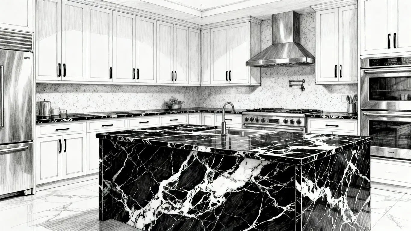 Luxury bathroom featuring dark marble