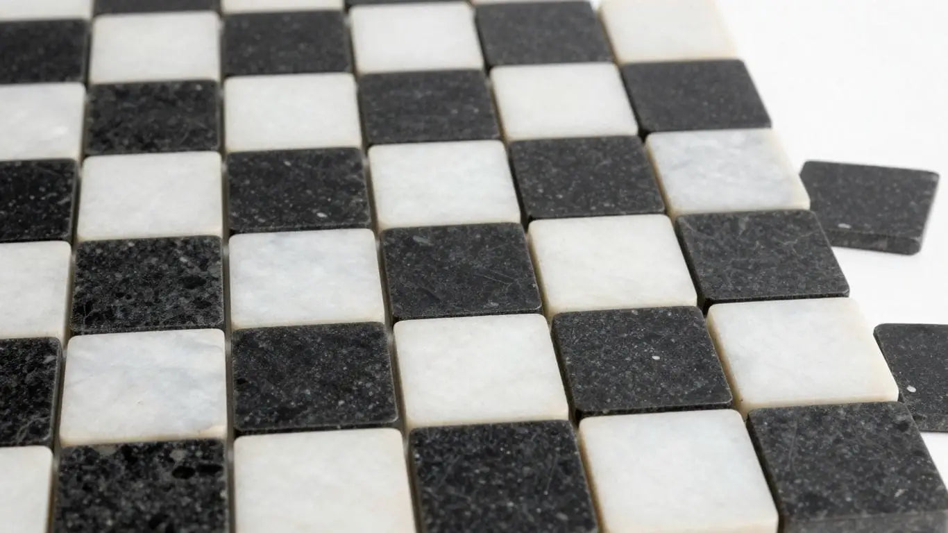 Tumbled checkerboard marble tiles sketch