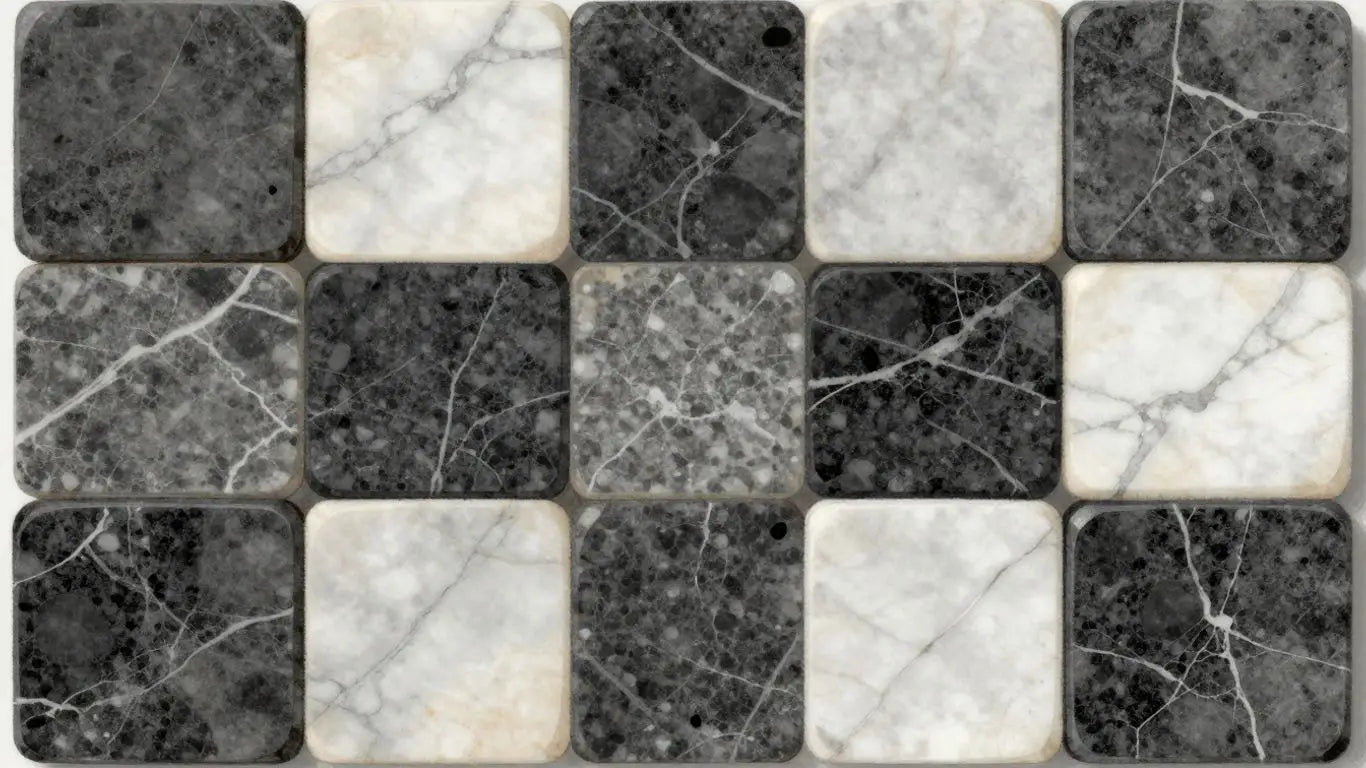 Tumbled checkerboard marble tiles sketch