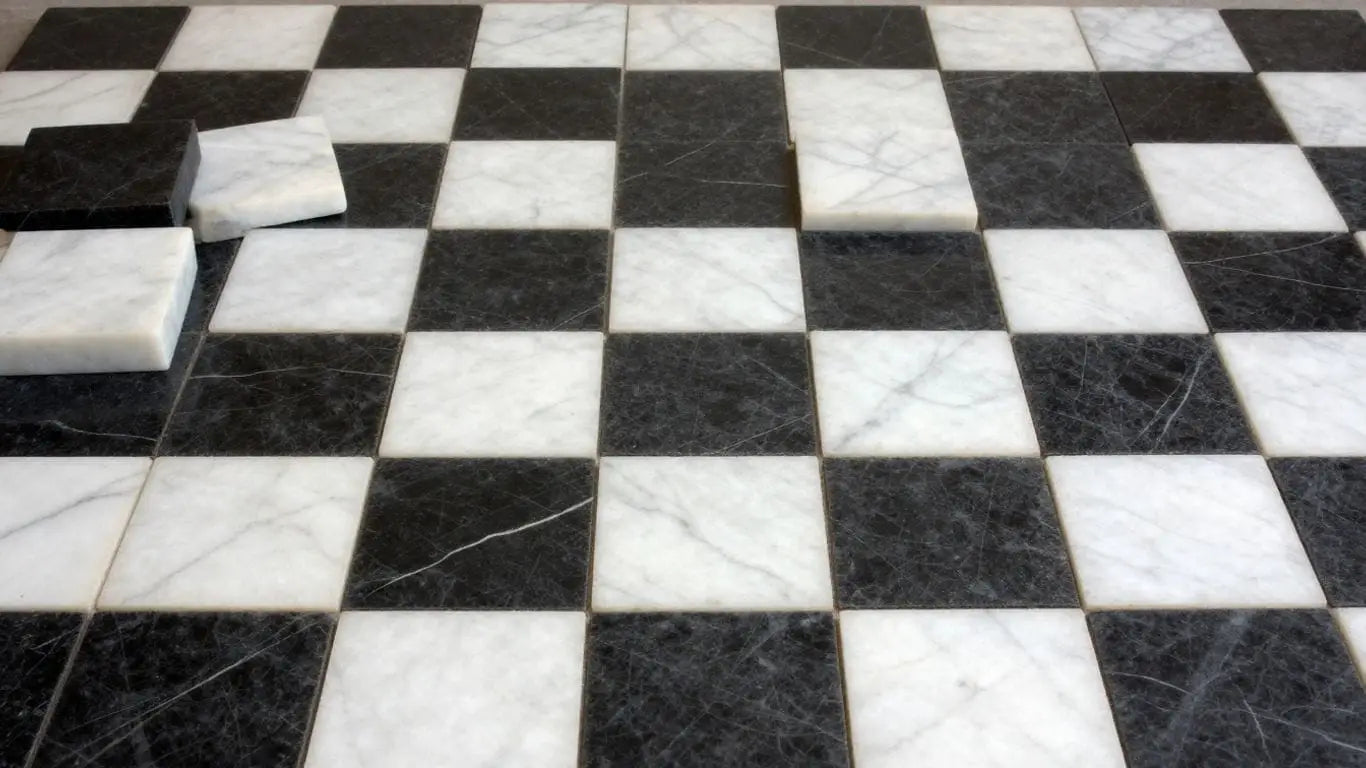 Tumbled checkerboard marble tiles pattern sketch