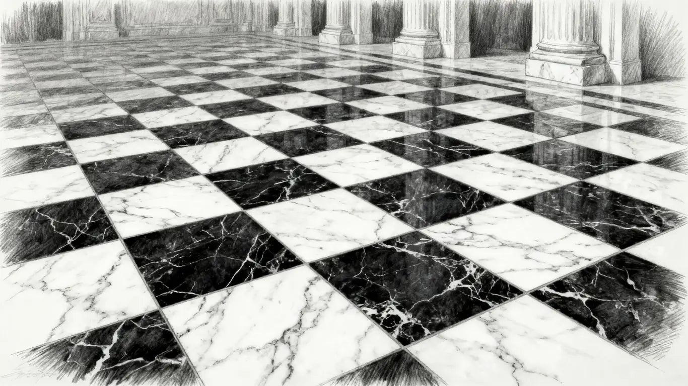 Suelo de tablero de ajedrez de mármol Nero Marquina y Carrara