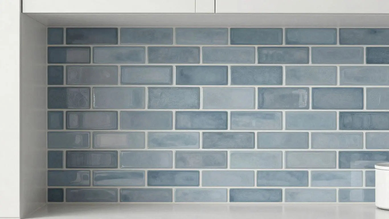 Blue grey subway tile kitchen backsplash illustration