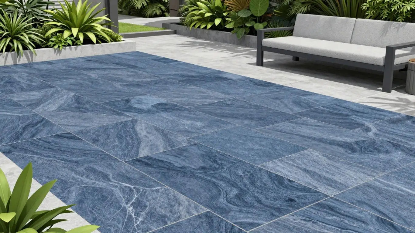 Nova Blue Limestone patio sketch with plants.