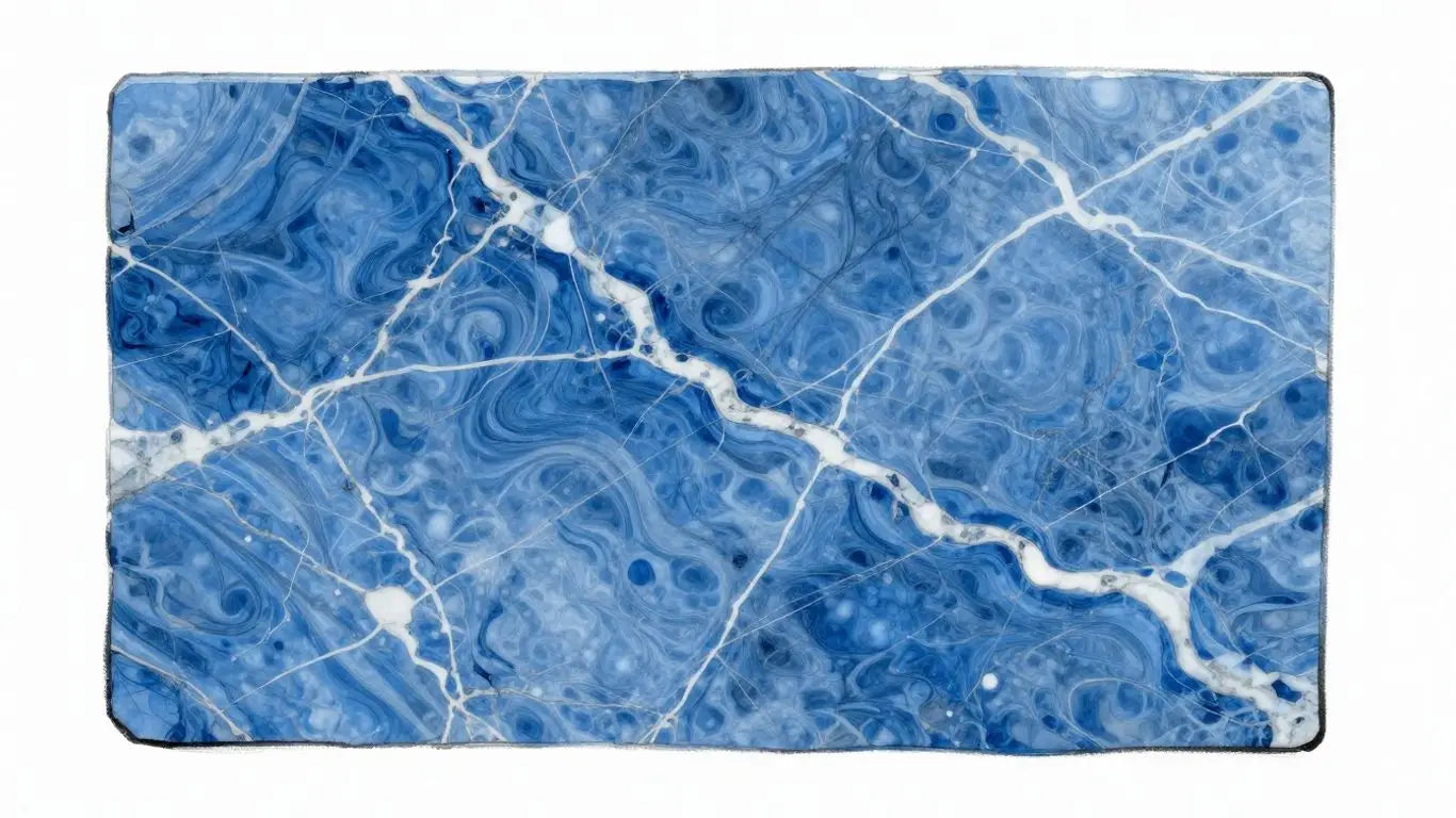 Blue marble slab with white veins, illustrative sketch.