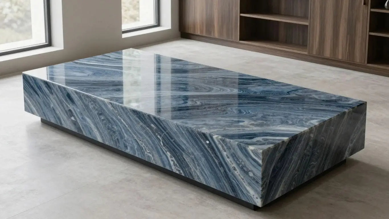 Elegant Nova Blue Limestone slabs in a sketch.
