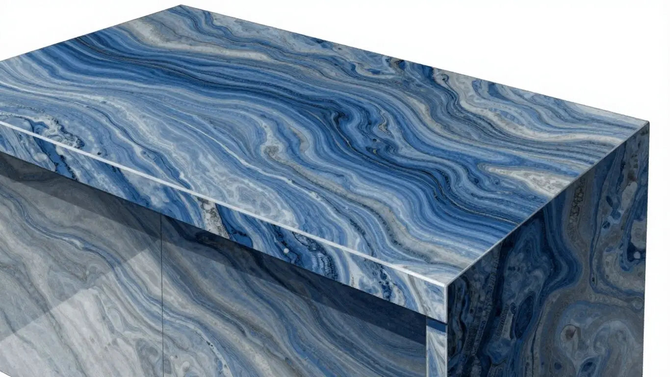 Boceto de encimera de cocina de cuarcita azul tempestuoso