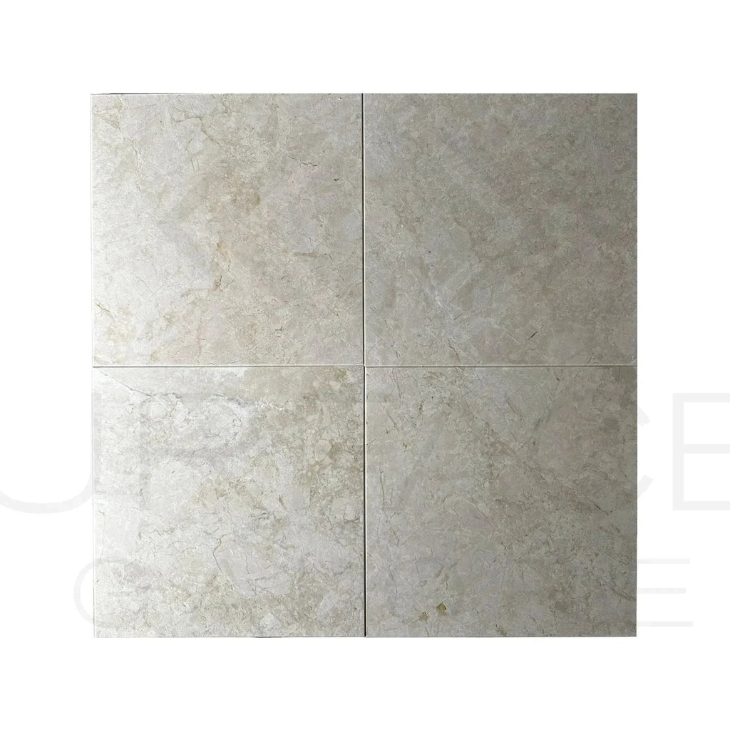 Four square Botticino Cream White Beige Marble tiles showcasing polished finish
