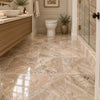 Beige marble-effect breccia oniciata italian marble 12x12 floor tiles with natural veining and glossy honed polished finish