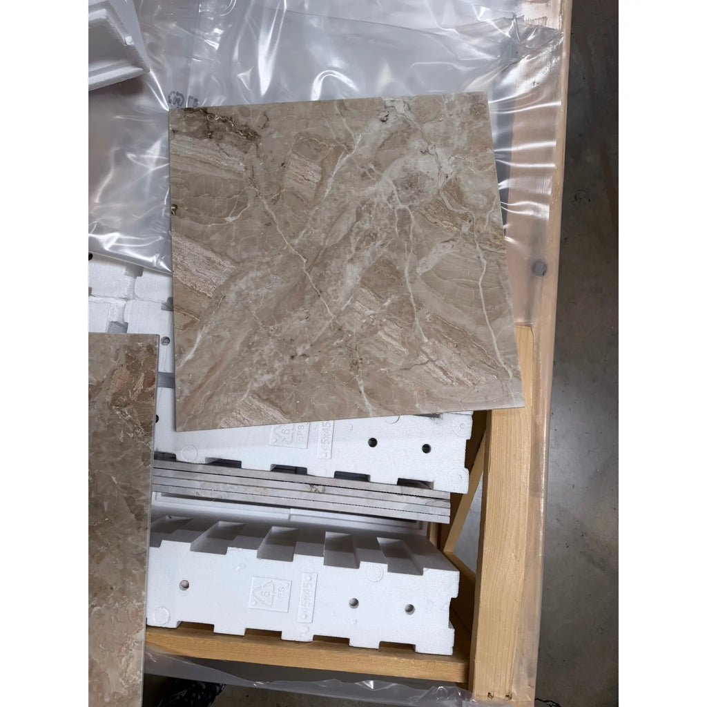Beige breccia oniciata italian marble tile with natural veining and smooth polished honed 12x12 surface