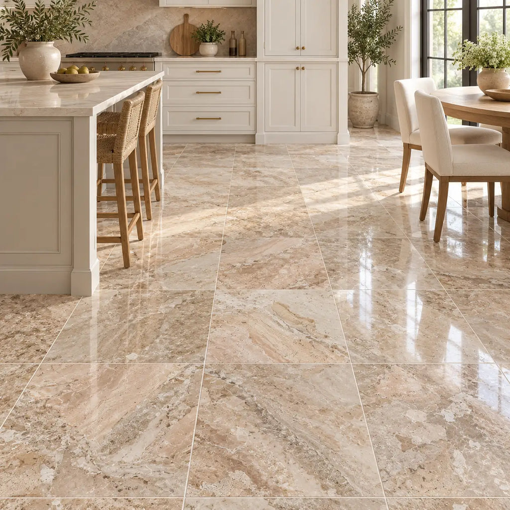 Breccia oniciata italian marble 18x18 honed polished floor tiles in beige and cream with natural veining