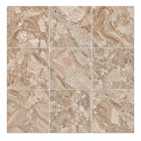 Beige and taupe marble effect square tiles with natural veining breccia oniciata italian marble 18x18 honed polished
