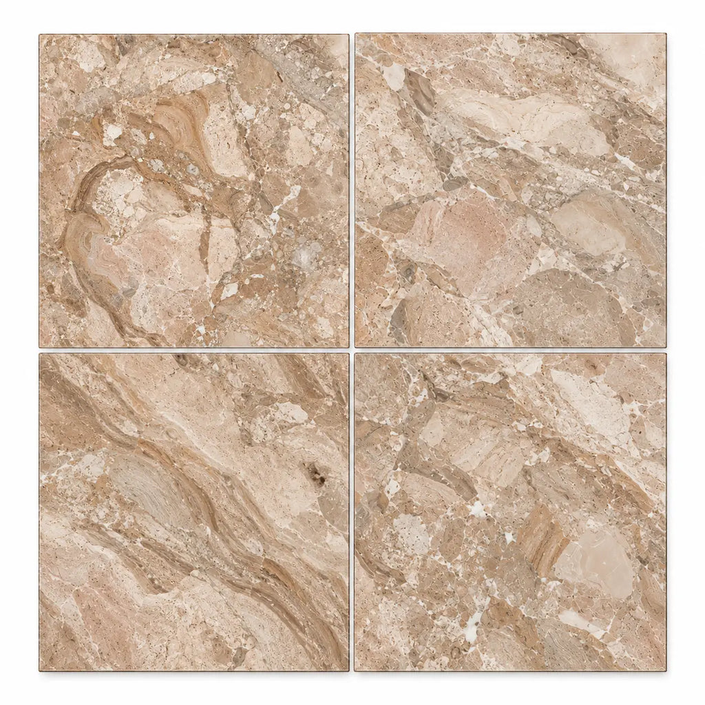 Beige breccia oniciata italian marble tiles with natural tan and cream veining 18x18 honed polished finish