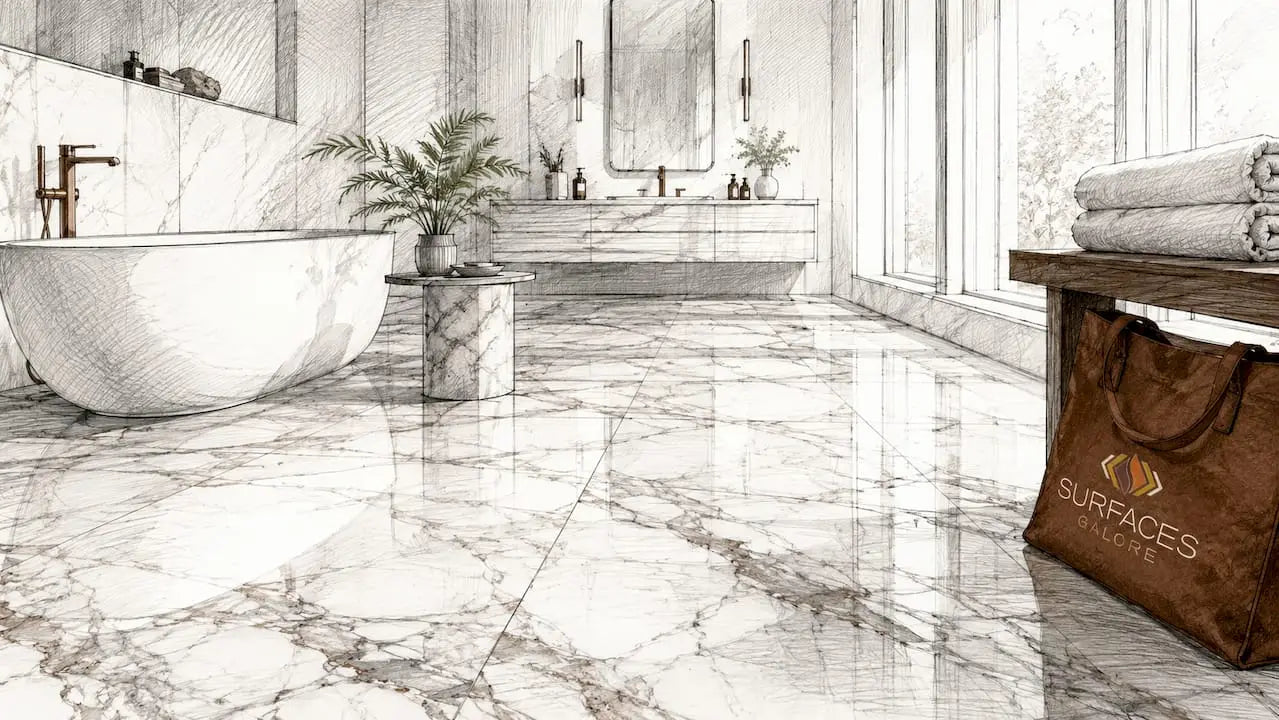 Elegant bathroom with polished marble floor