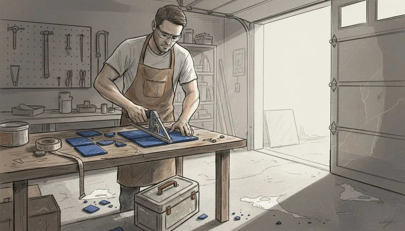 Cutting mosaic tiles with handheld tool