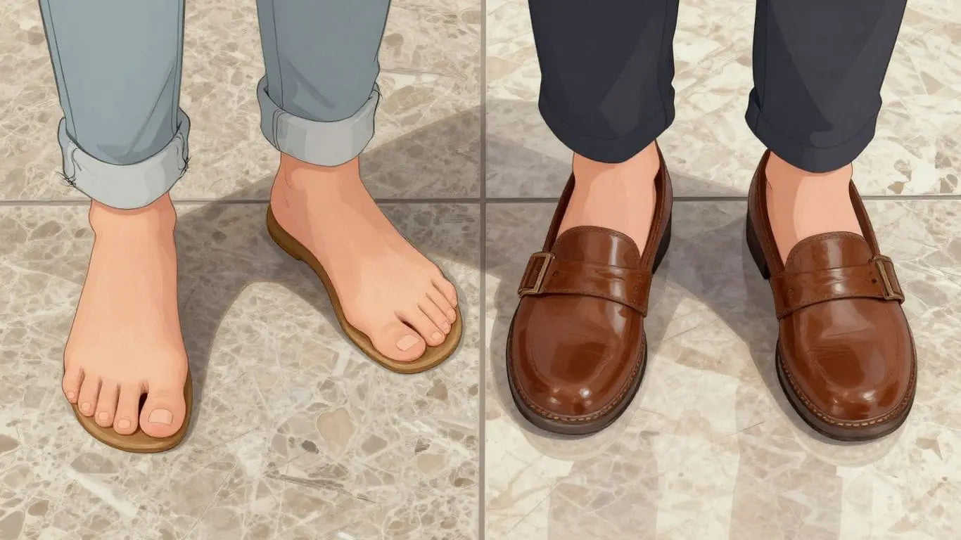 Sketch comparing honed and polished marble with bare feet