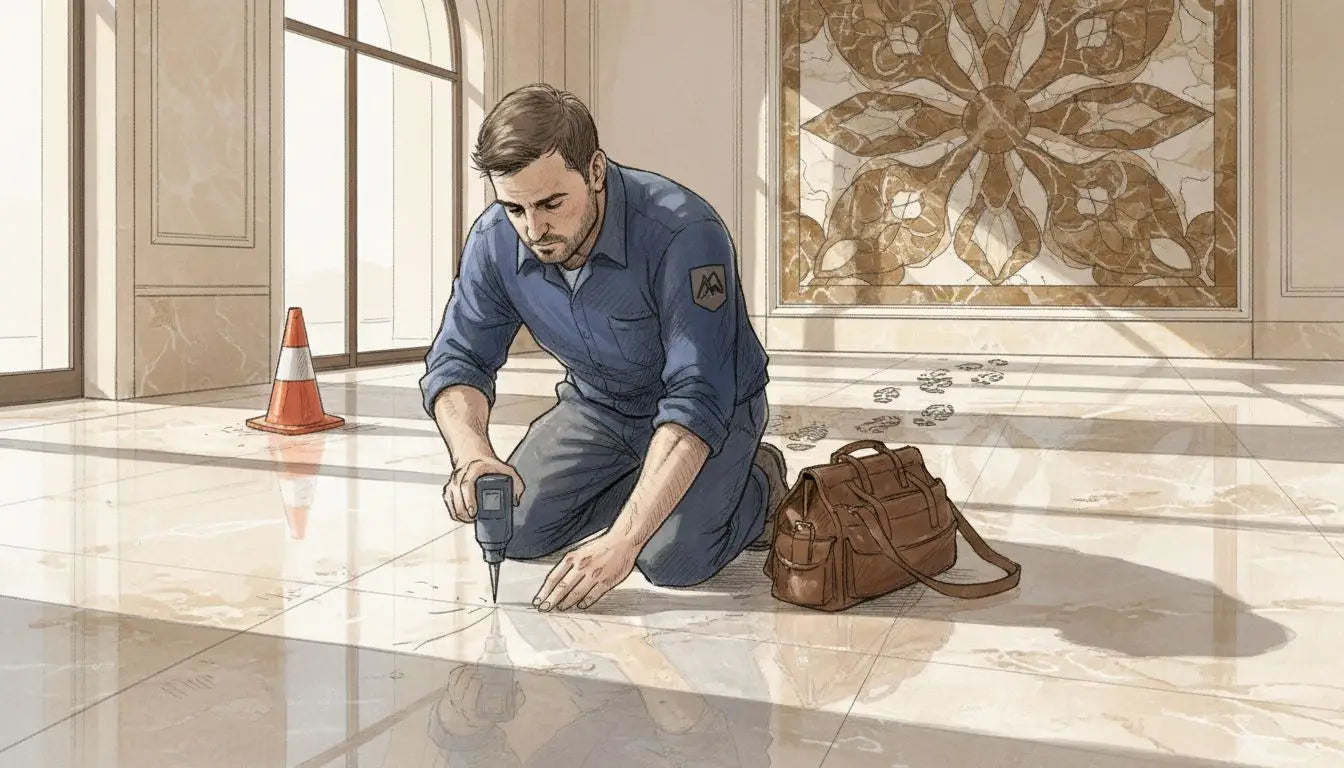 Contractor tests marble floor durability