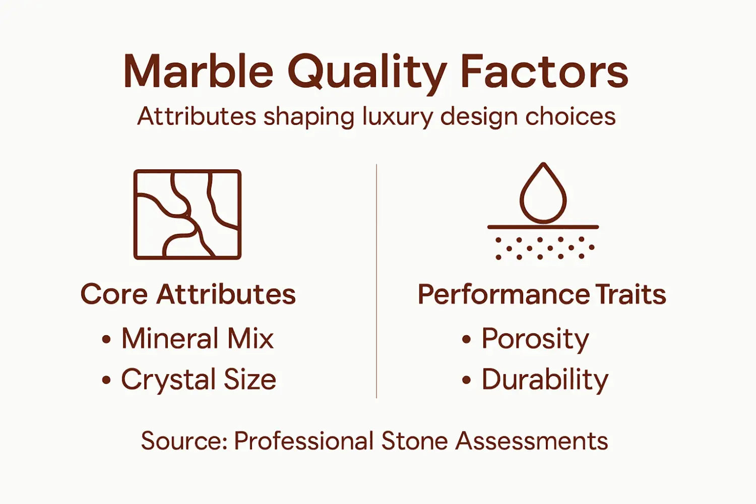 Infographic of marble quality attributes and traits