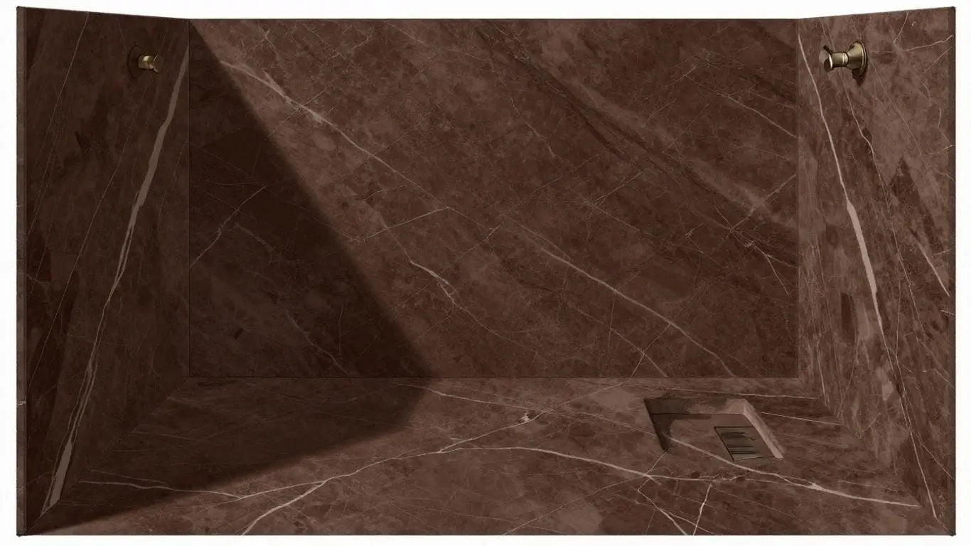 Emperador Dark Marble in a small bathroom sketch.