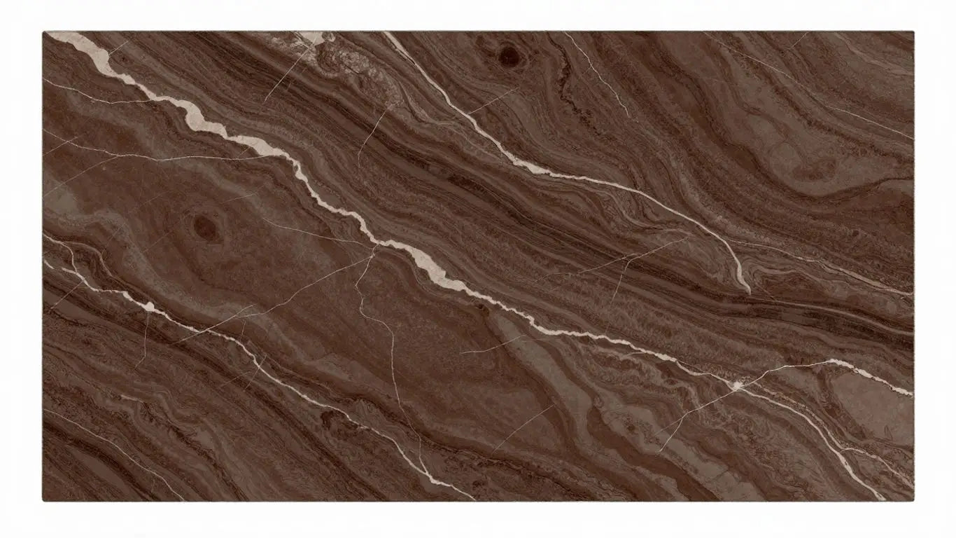 Emperador Dark marble slabs with rich brown veining.