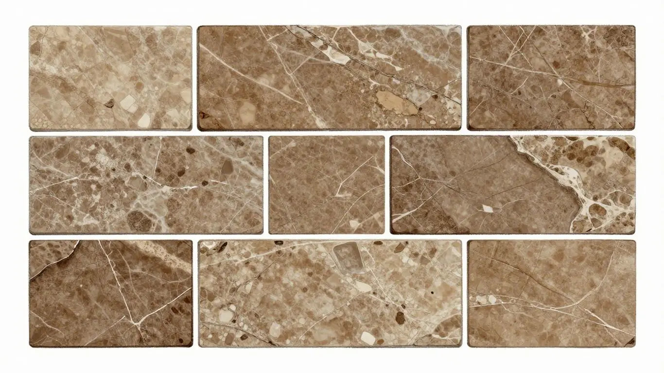 Sketch of exotic Noce travertine tiles with natural veining.