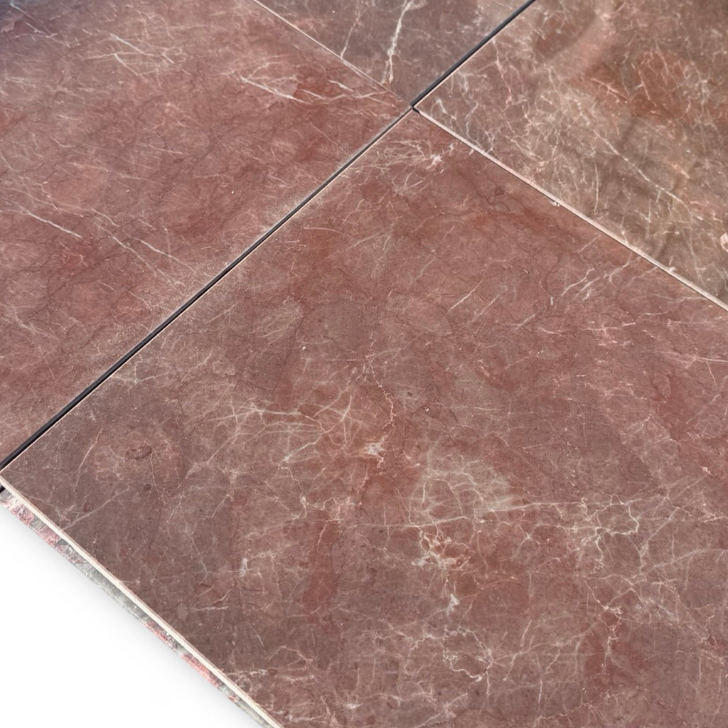 Burgundy Mocha Marble 12x12 Polished Tile Floor with Veining and Grout