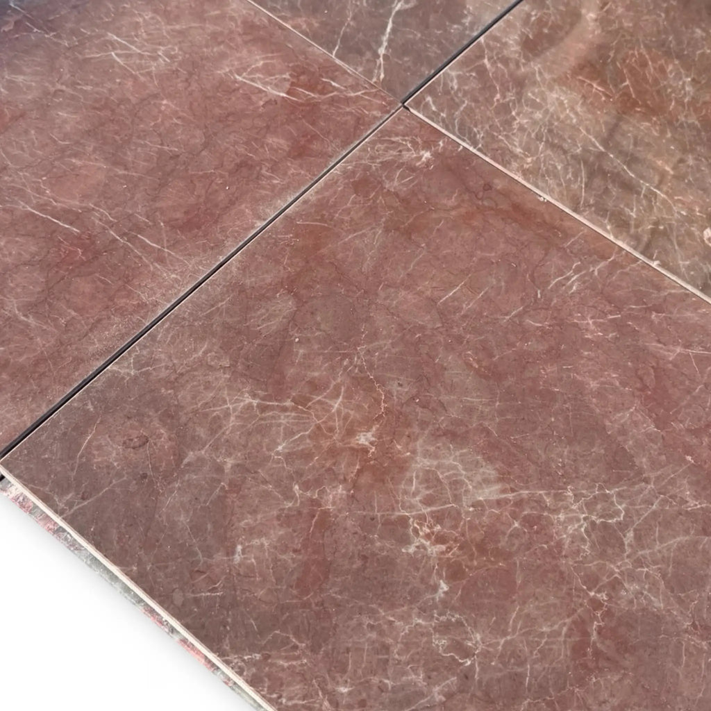 Burgundy Mocha Marble 12x12 Polished Tile Floor with Veining and Grout