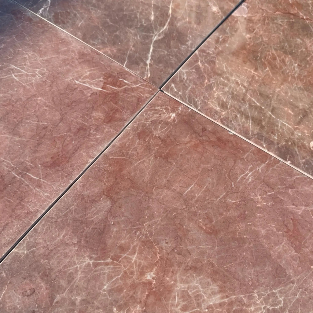 Polished 12x12 burgundy mocha rose quartz marble tile floor