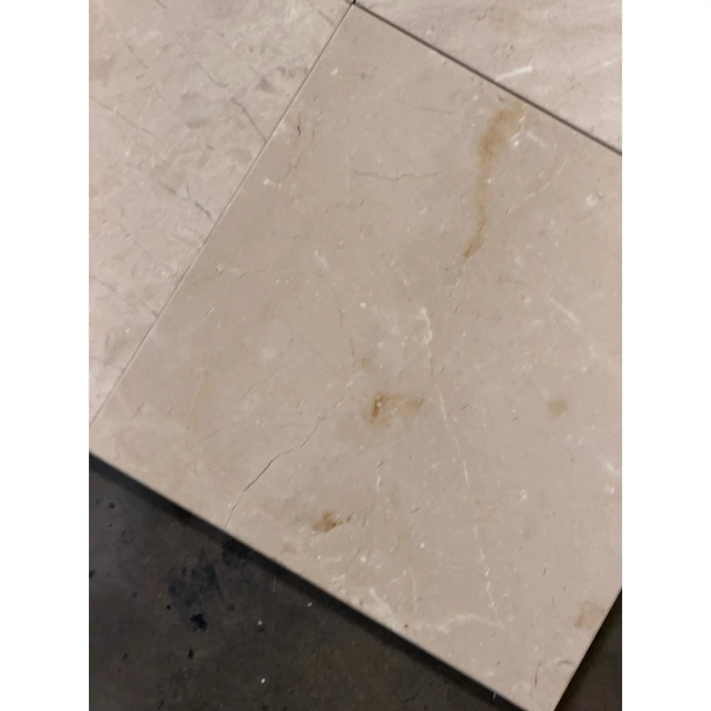 Bursa Beige Marble 12x12 Polished-Honed Tile with Subtle Veining and Minor Stains