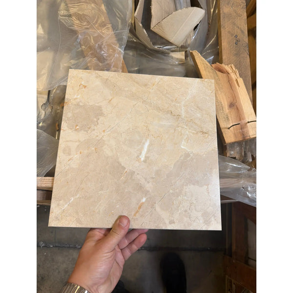 Bursa Beige Marble 12x12 polished-honed tile with subtle veining and glossy finish