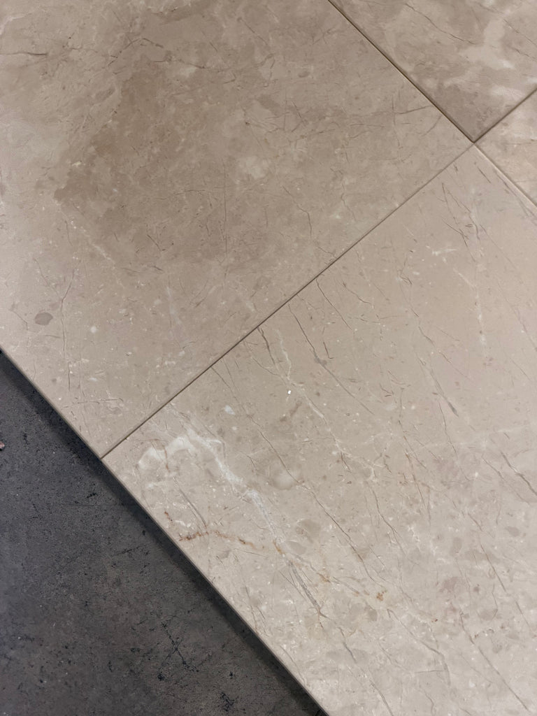 Bursa Beige Marble 12x12 Polished-Honed tiles with subtle veining
